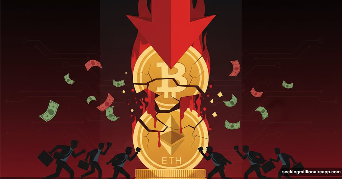 Bitcoin and Ethereum coins cracking with investors fleeing massive outflows