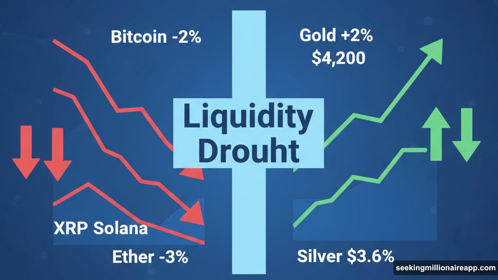 Bitcoin and altcoins fell while gold and silver hit records