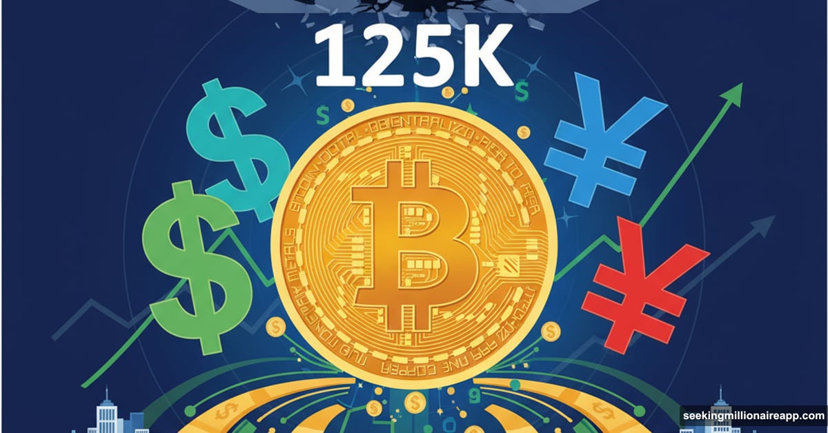 Bitcoin coin breaking through $125K barrier with global currencies
