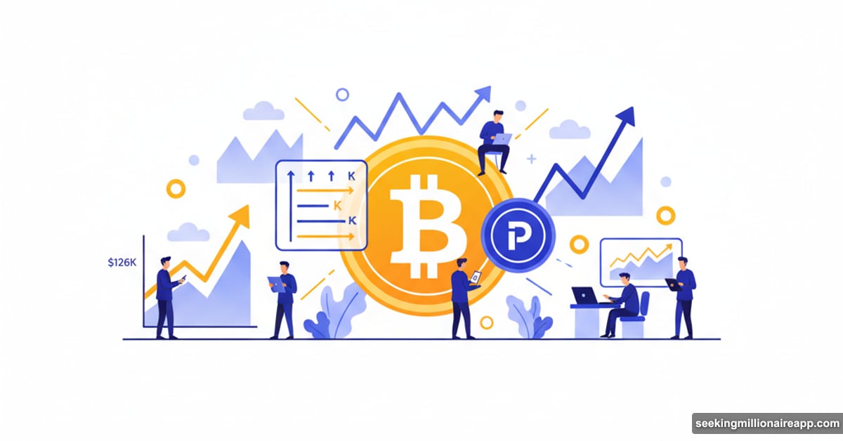 Bitcoin coin with options trading strategies overlay at $126K price level