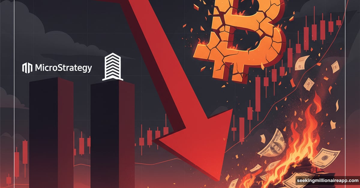 Downward arrow crushing retail investors below Bitcoin treasury stocks