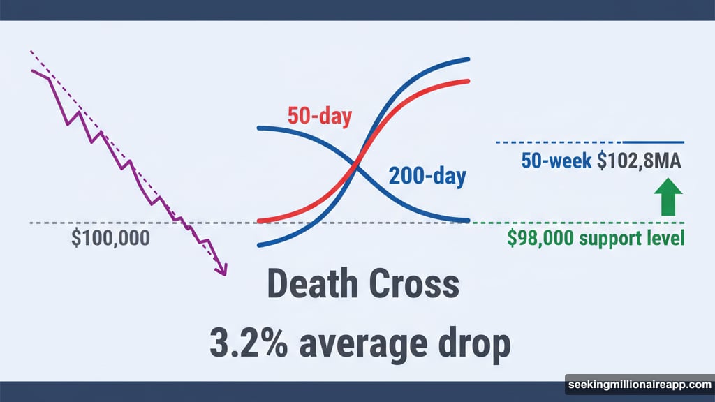 Death cross pattern forms near $100,000 with support levels