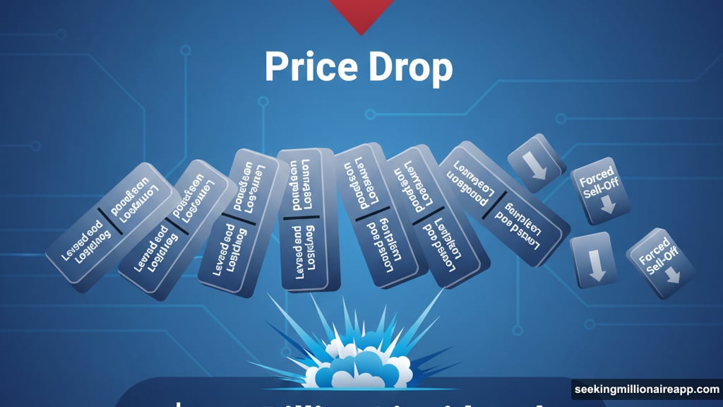 Liquidation cascade as leveraged positions trigger forced sell-offs pushing prices lower