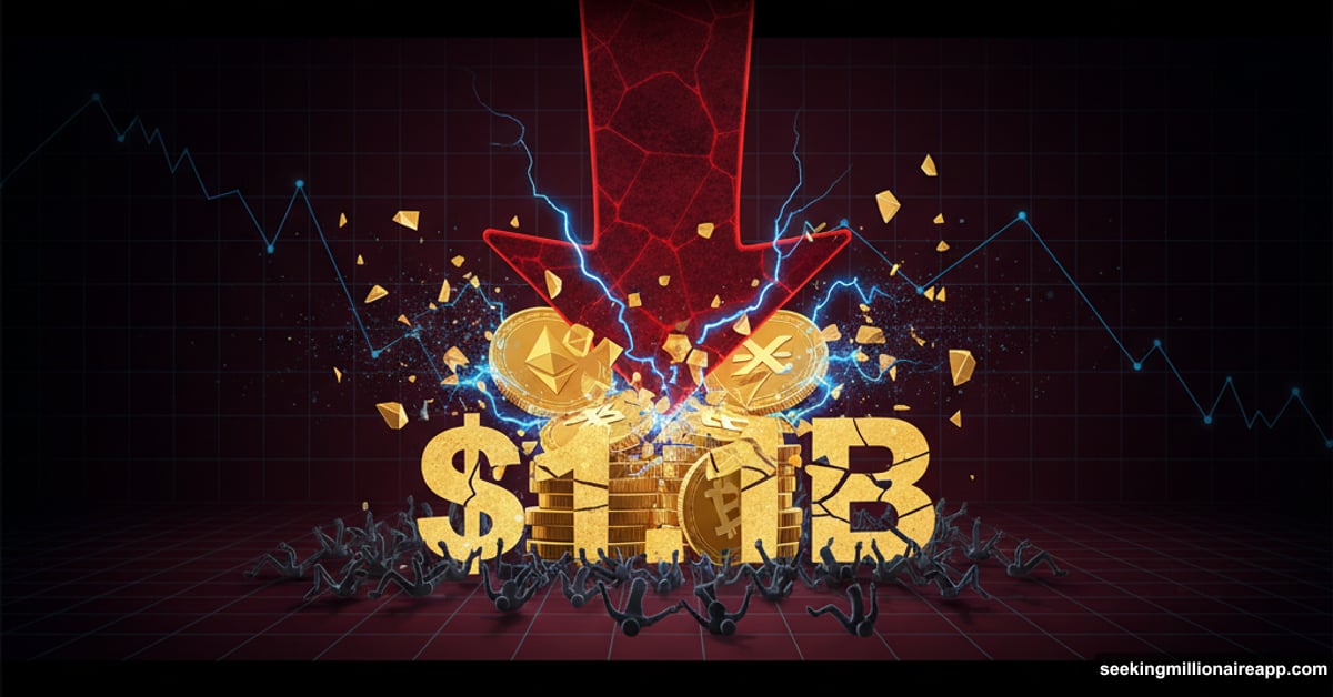 Massive red arrow crushing Bitcoin and crypto coins as retail traders fall
