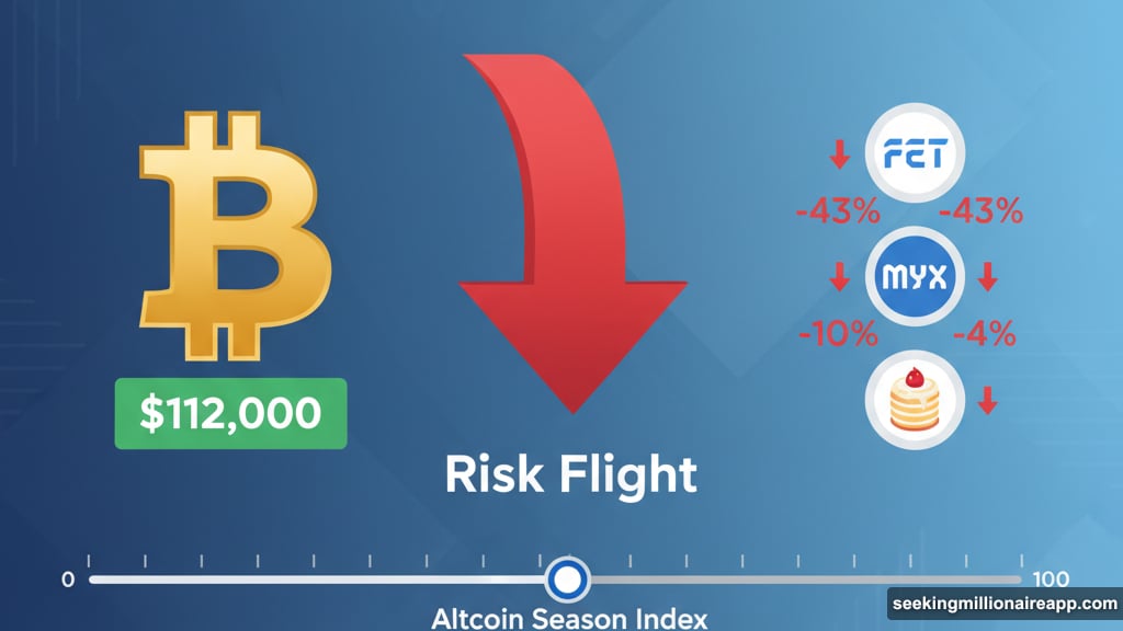 Bitcoin held above $112,000 while altcoins collapsed during market selloff