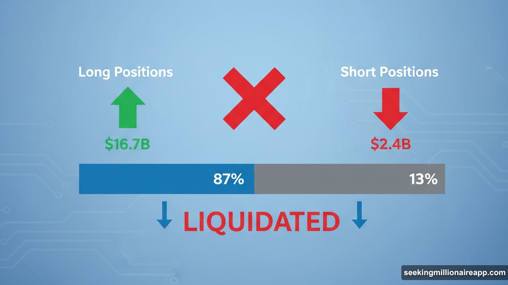 Long positions destroyed at sixteen billion versus short liquidations