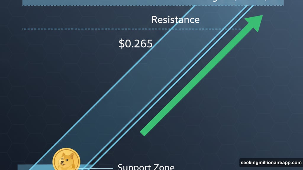 DOGE formed ascending channel from $0.248 bottom toward $0.30