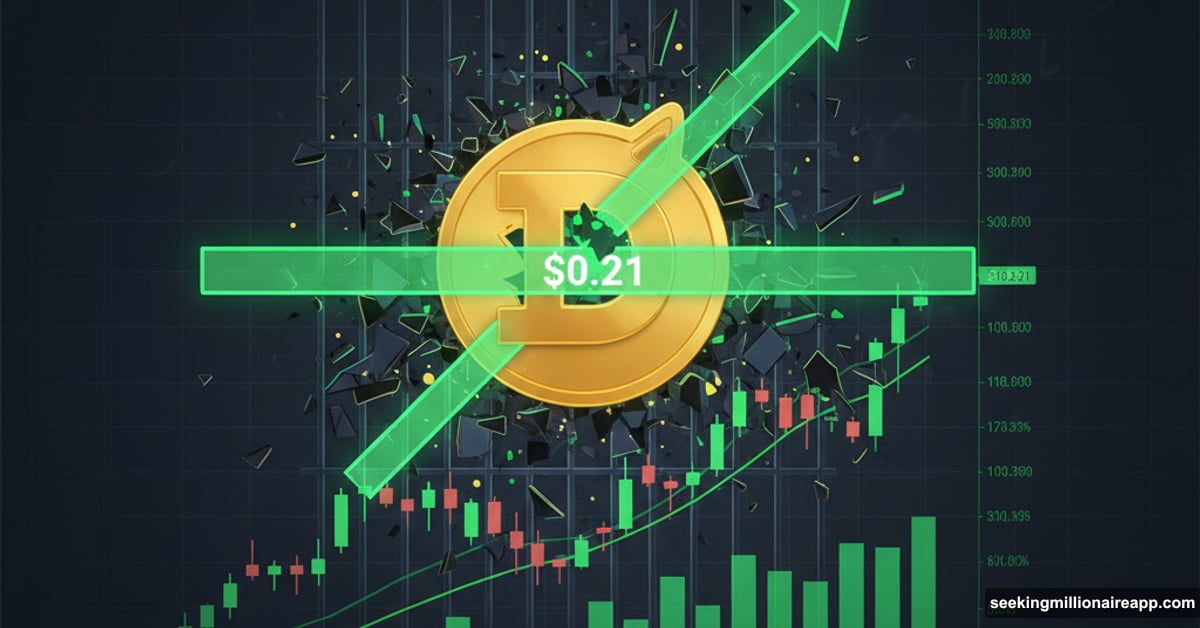 Dogecoin breaking through $0.21 resistance level with upward momentum