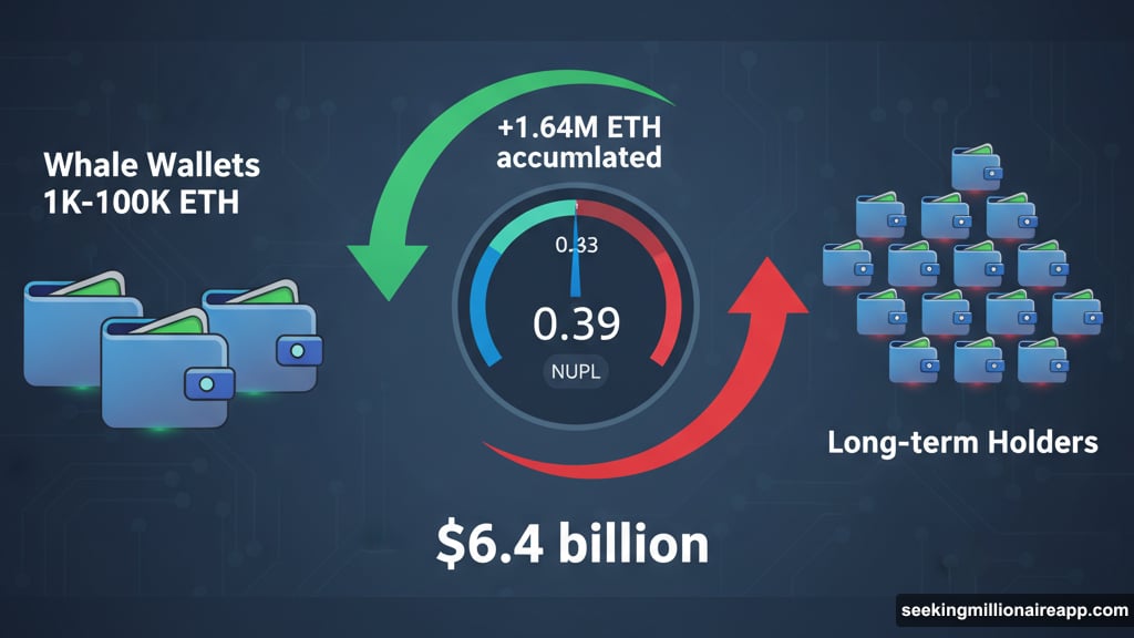 Whale wallets accumulated six point four billion dollars during decline
