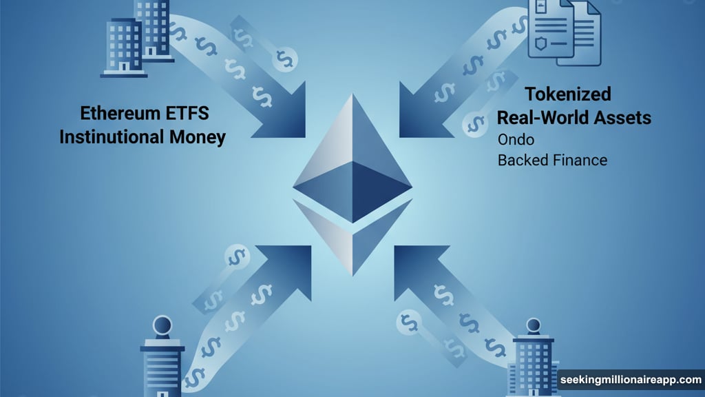 Three factors drove Ethereum's divergence: ETFs, tokenized assets, corporate treasuries