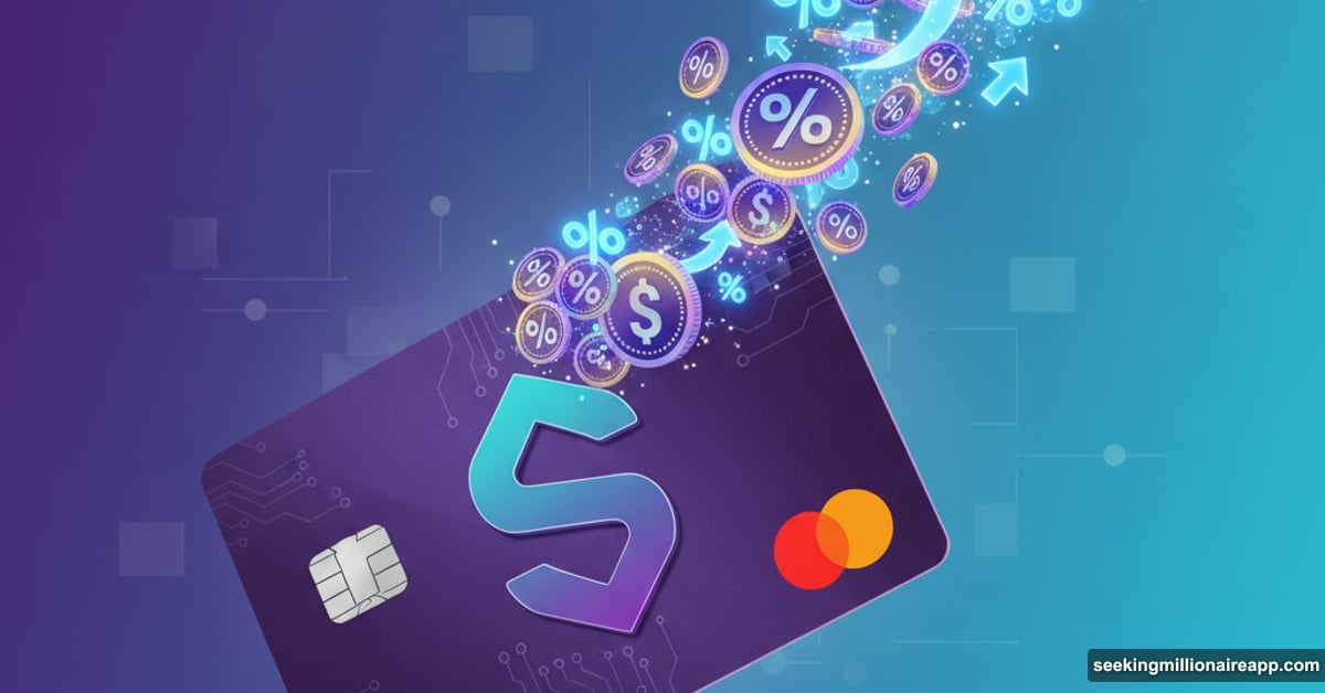 Solana credit card with SOL tokens flowing into staking rewards