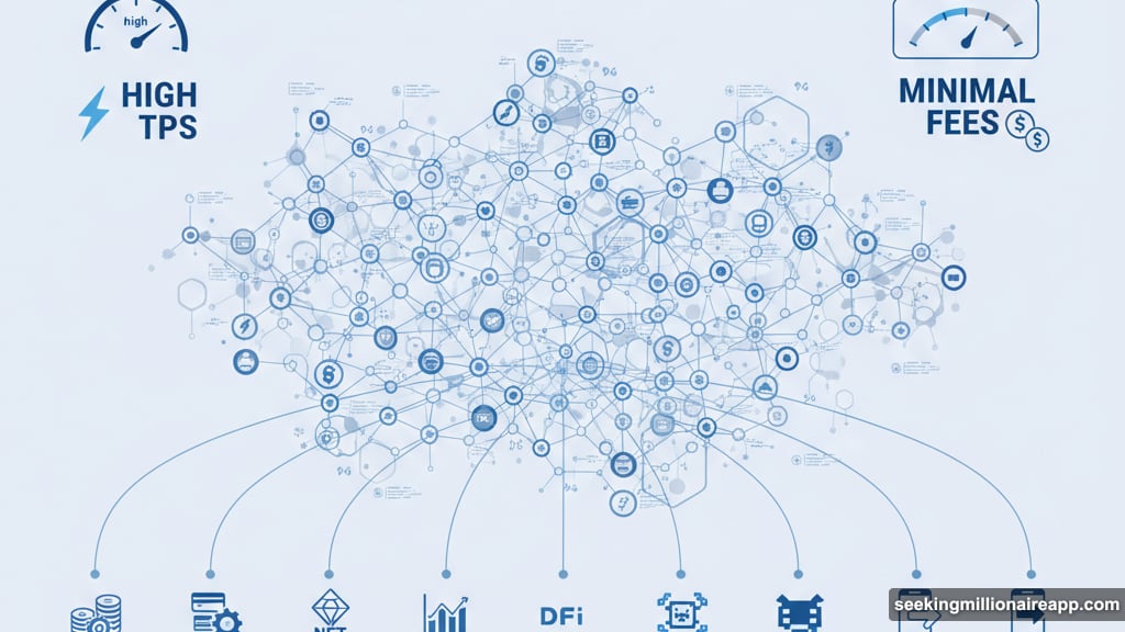 Solana processes transactions faster with minimal fees and growing ecosystem
