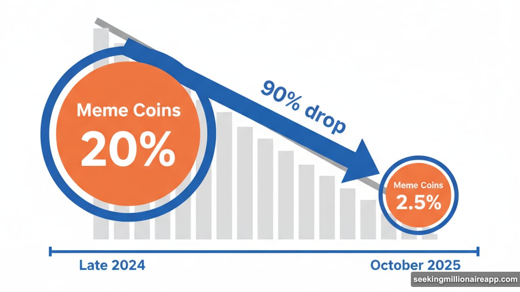 Meme coin mindshare collapsed from 20% to just 2.5% by October