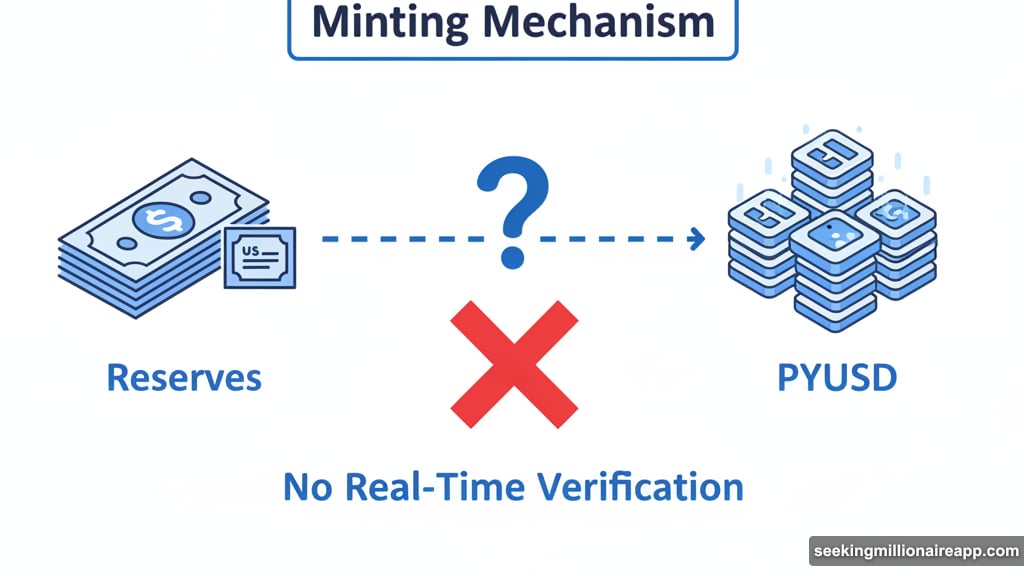 Minting mechanism does not verify backing in real time for stablecoins