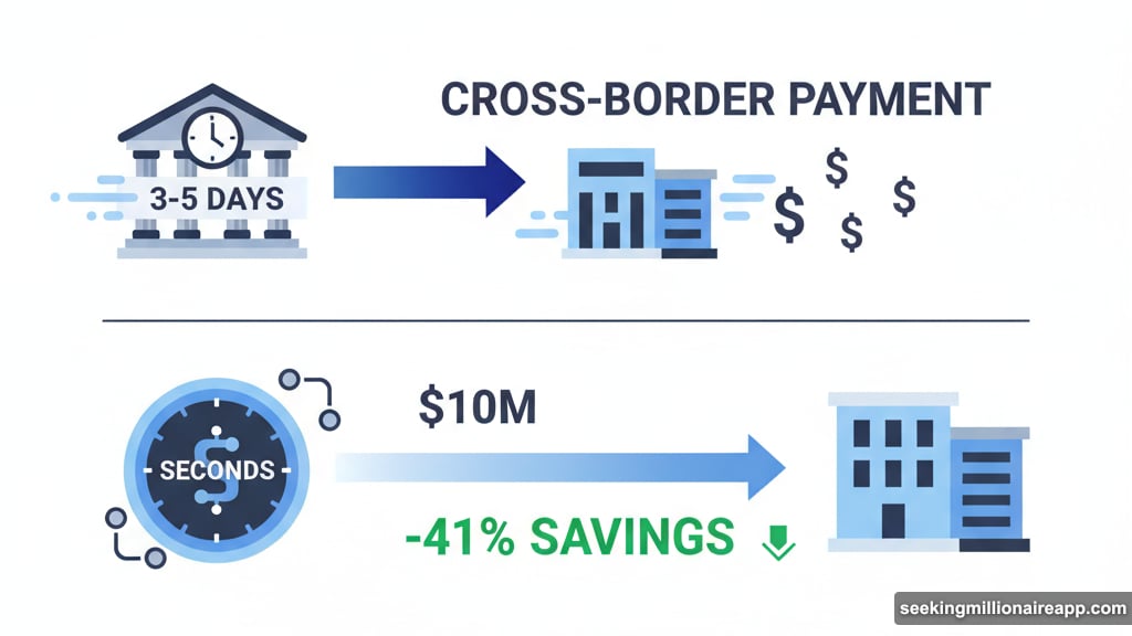 Stablecoins deliver instant cross-border settlements versus traditional wire transfers