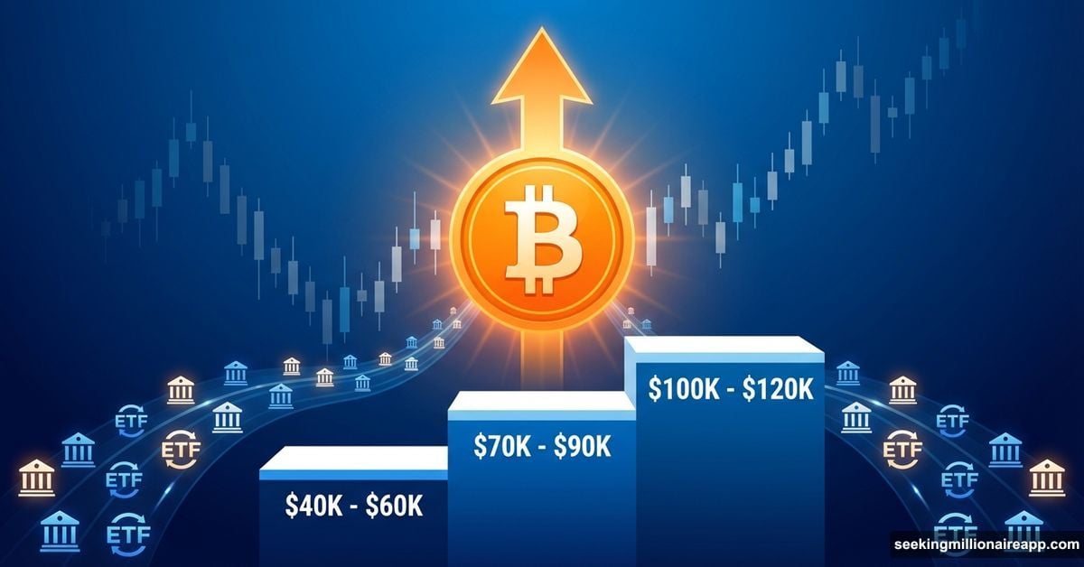 Bitcoin climbing stair-step price levels toward $100K recovery zone