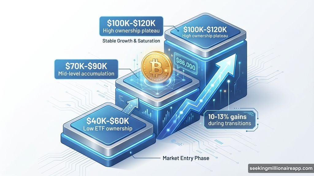 Bitcoin moves in price shelves based on ETF ownership bands
