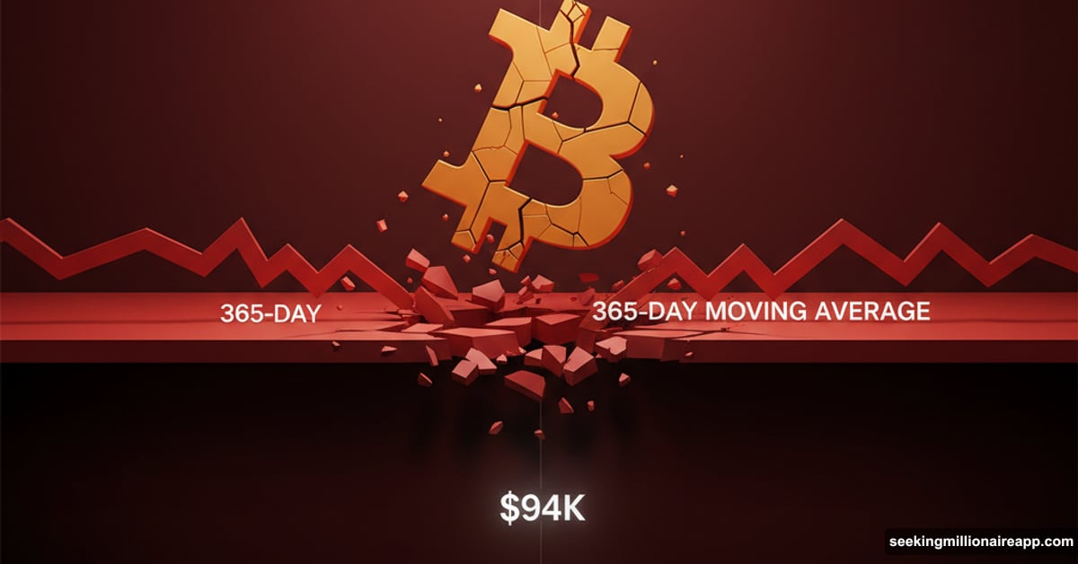 Bitcoin coin breaking through critical support floor falling below $90K