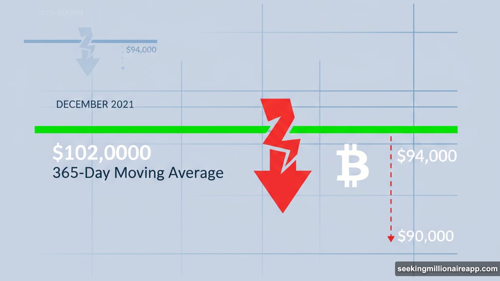 Bitcoin fell below 365-day moving average near $102,000 support level
