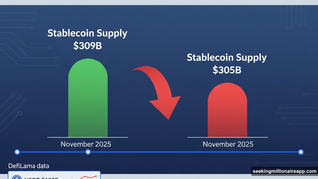 Stablecoin supply dropped from 309 billion to 305 billion dollars