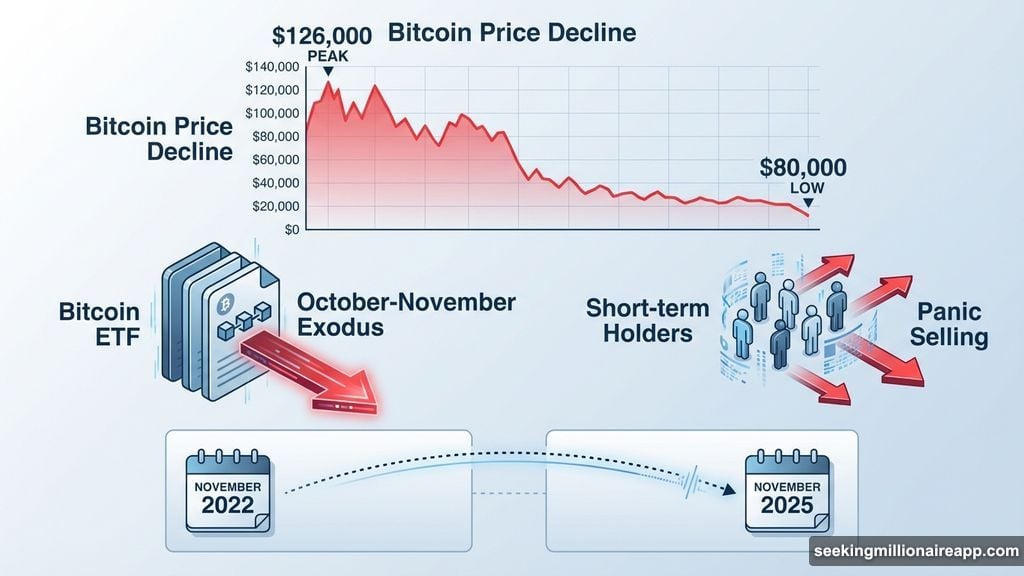 Institutional ETF outflows and short-term holder panic selling dominated November