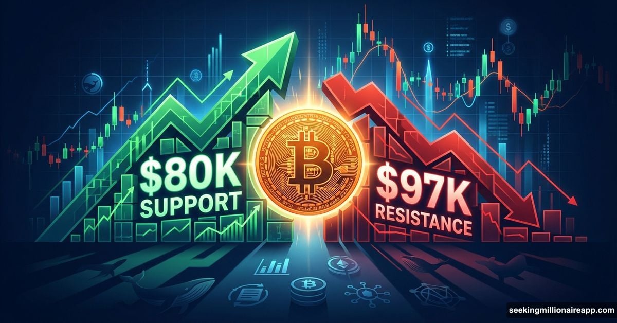 Bitcoin coin trapped between $80K support and $97K resistance levels