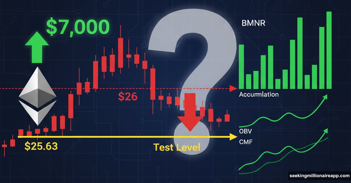 BitMine stock chart at critical support test with Ethereum correlation