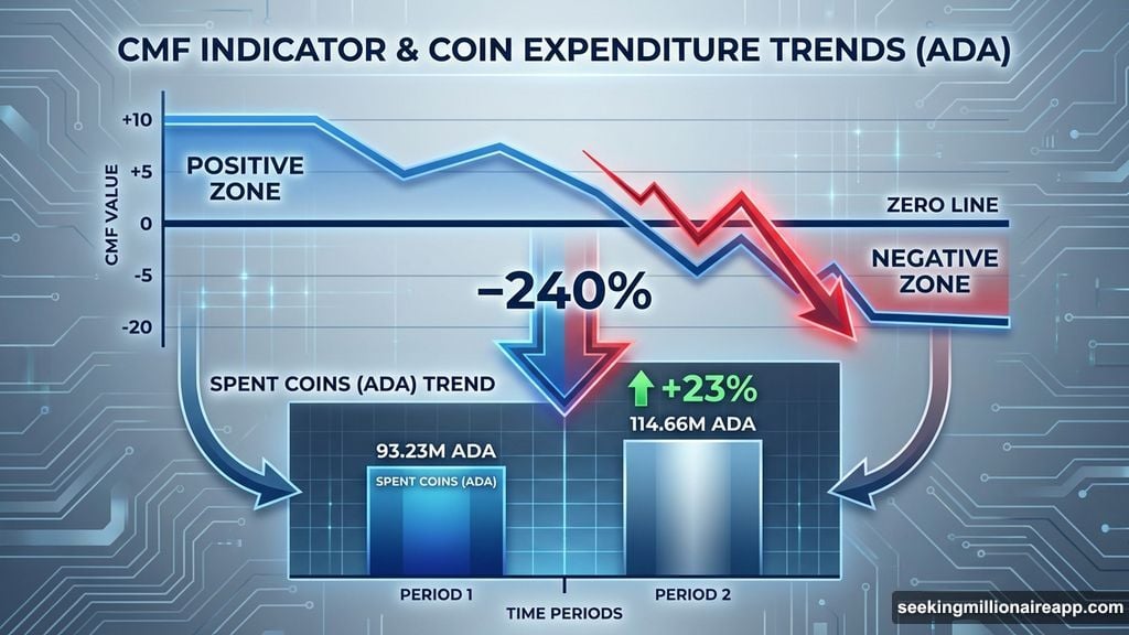 CMF money flow collapsed 240% while spent coin activity spiked 23%