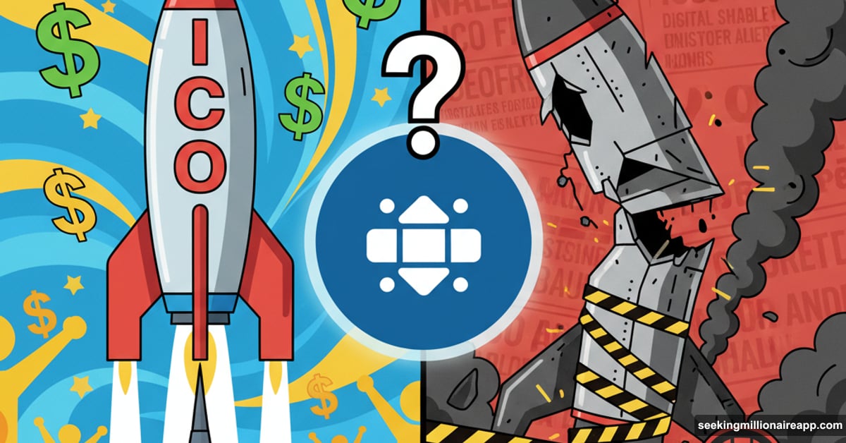 Coinbase logo between 2017 ICO boom and subsequent crash