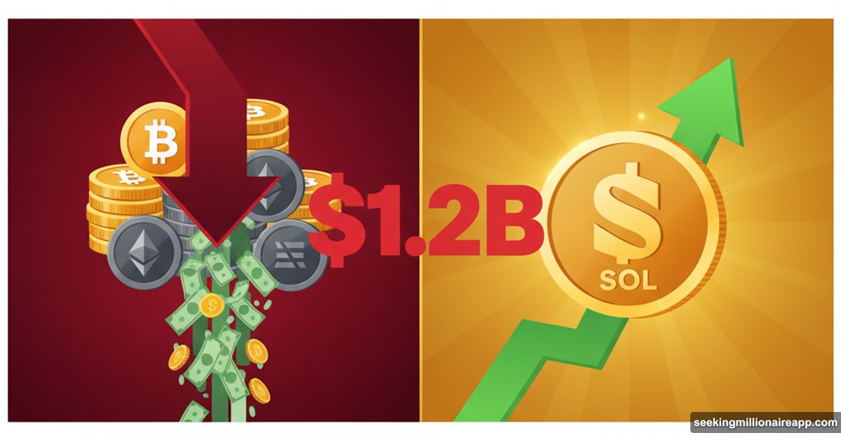 Cryptocurrency market crash with Solana rising amid billion dollar outflows