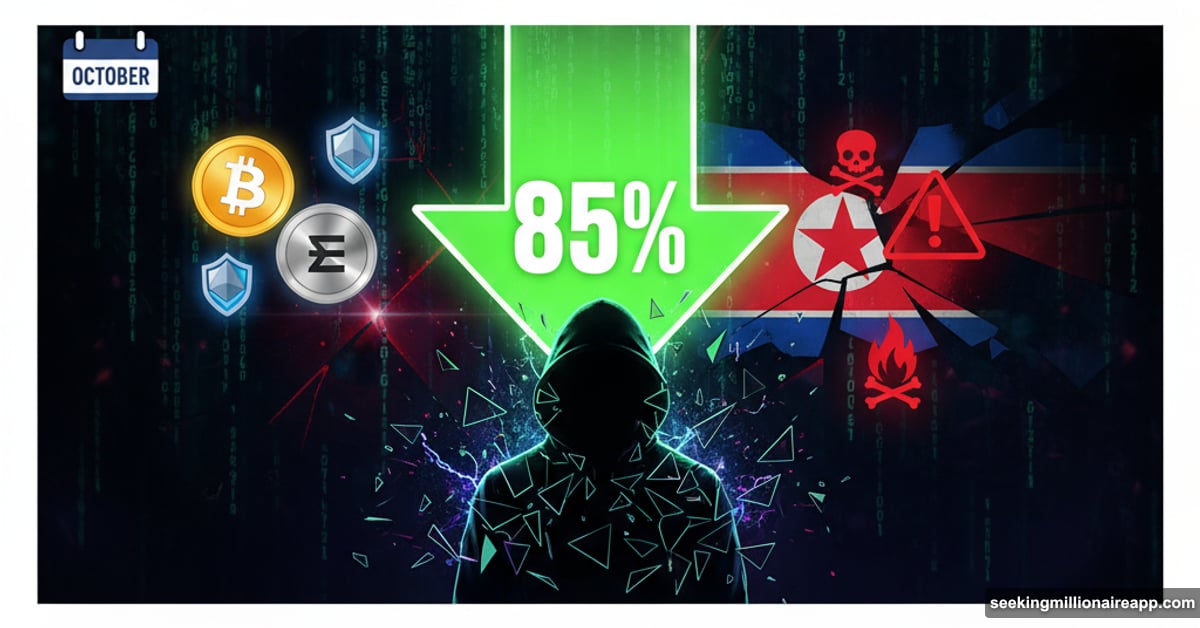 Downward arrow showing crypto hack decline with emerging security threats