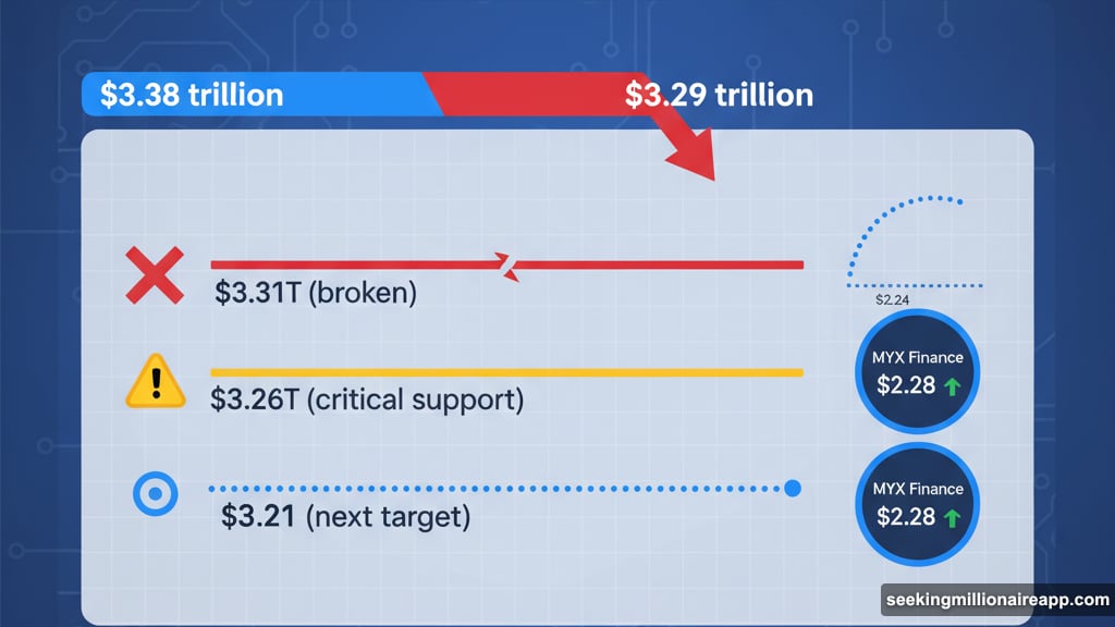 Total crypto market cap drops to $3.29 trillion near critical support