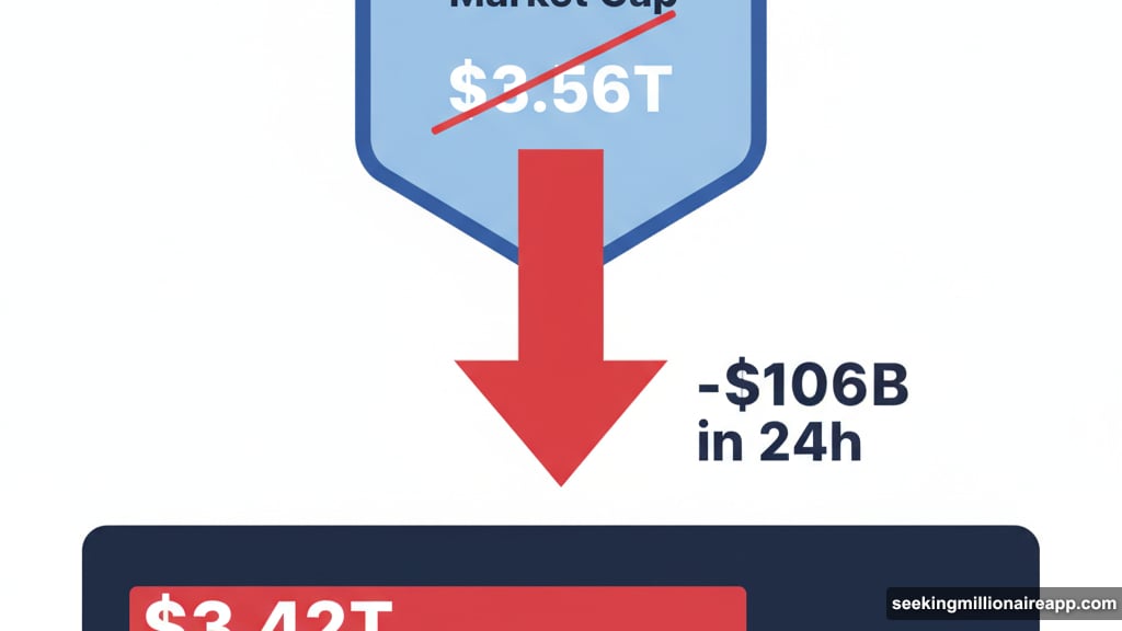 Crypto market fell from $3.56 trillion to $3.42 trillion in one day