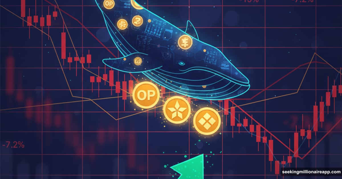 Crypto whale collecting altcoins during red market downturn with bullish signals