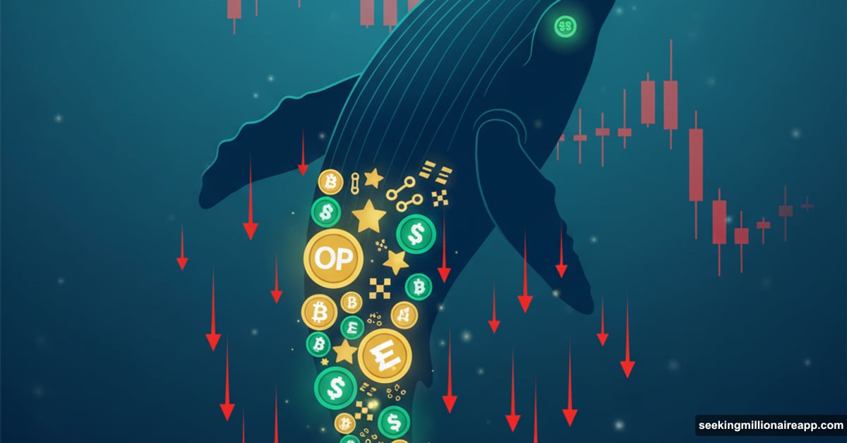 Large crypto whale accumulating altcoins while market prices fall downward