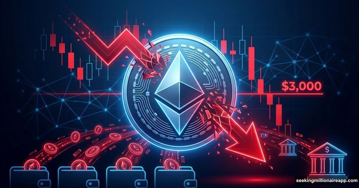 Ethereum coin with downward arrow as wallets dump tokens