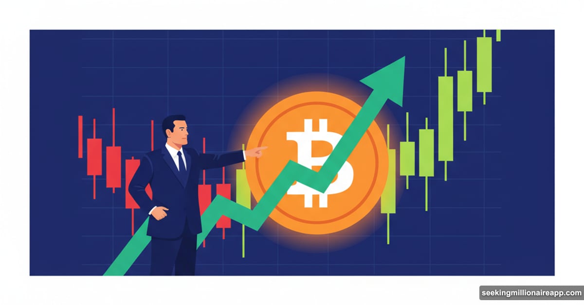 Bitcoin price recovery with upward arrow emerging from market bottom