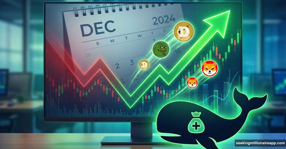 Meme coins recovery chart showing green upward trend in December