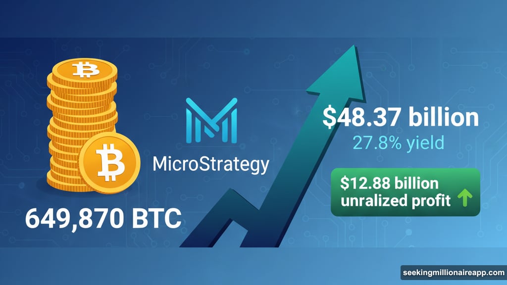 MicroStrategy holds 649,870 BTC worth $48.37 billion with 27% gain