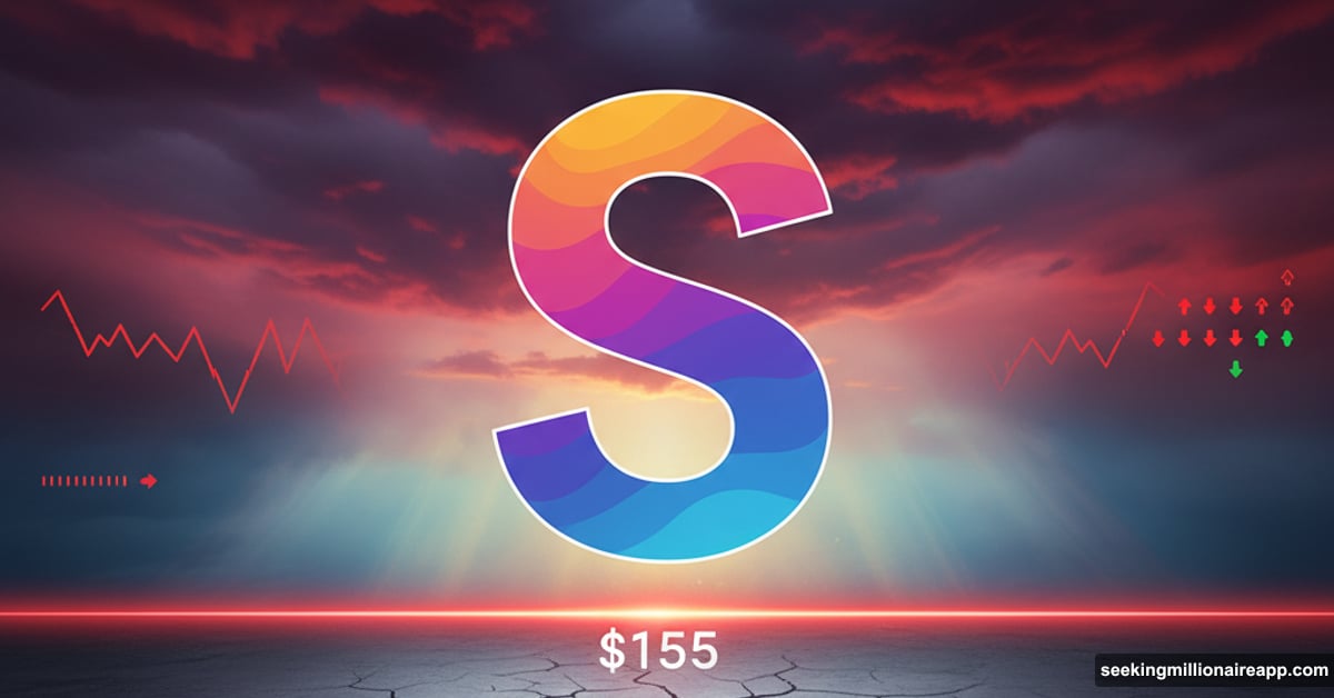 Solana logo standing on $155 support line with bearish crossovers threatening