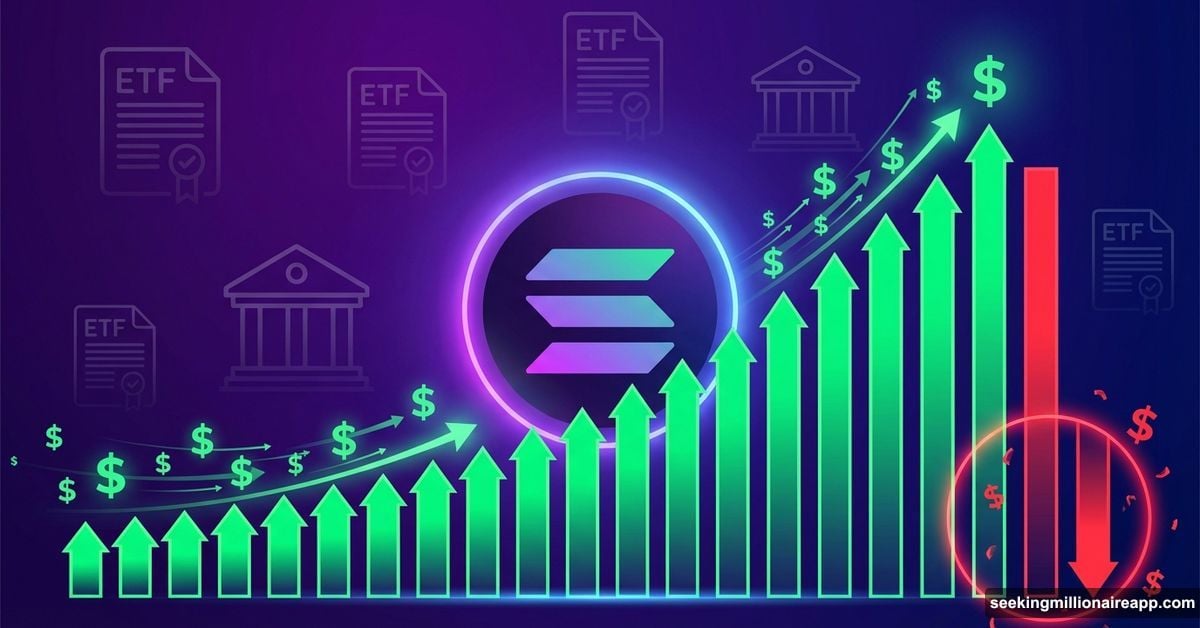 Solana ETF chart showing 21-day winning streak ending with outflow