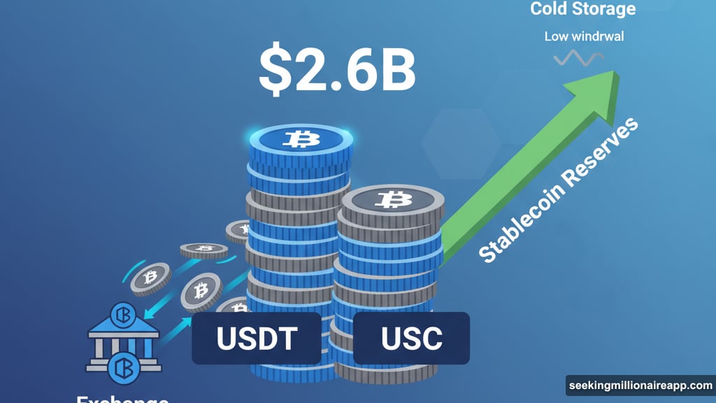 Stablecoin exchange reserves increased by $2.63 billion since November began