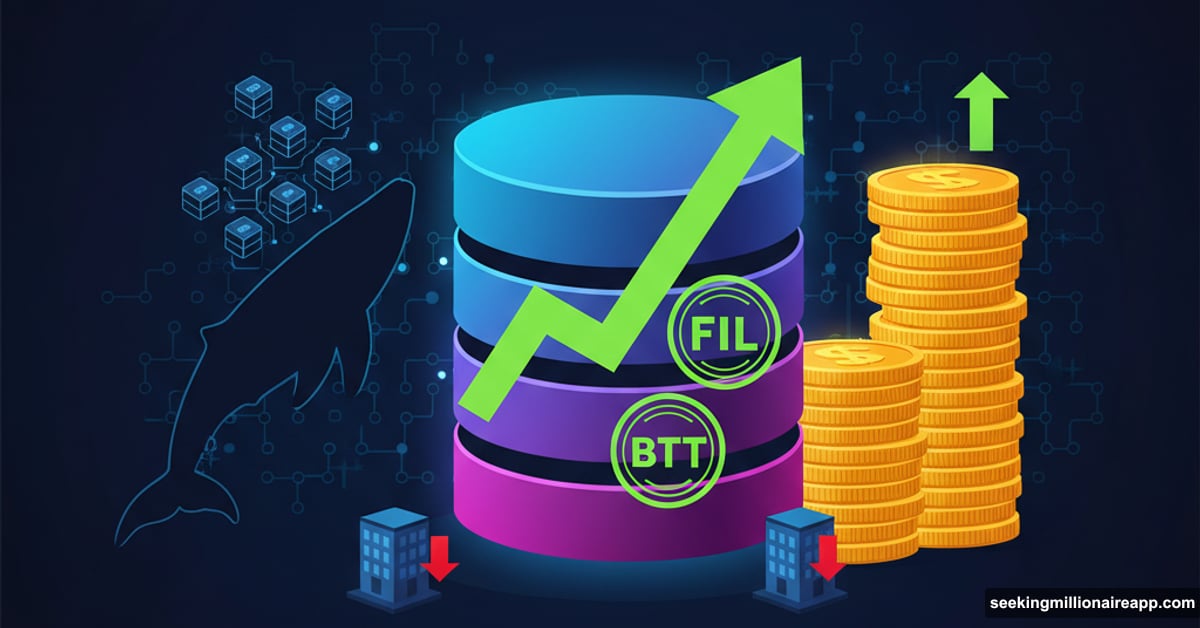 Whales accumulating decentralized storage cryptocurrency tokens showing upward price movement