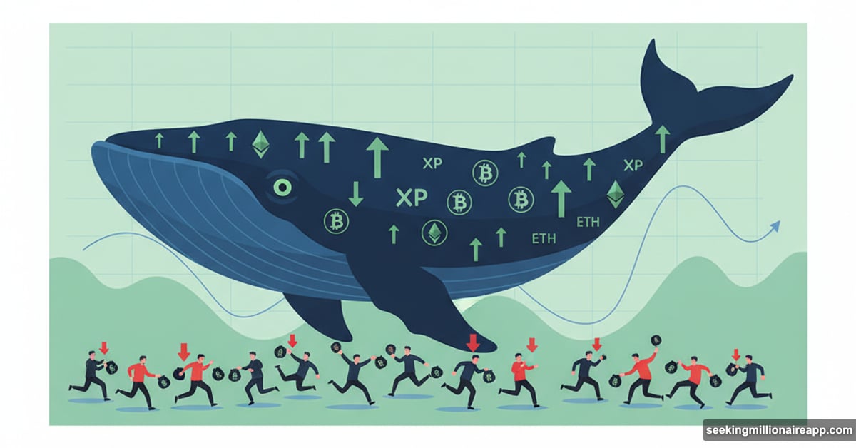 Large crypto whale accumulating coins while small retail investors panic sell