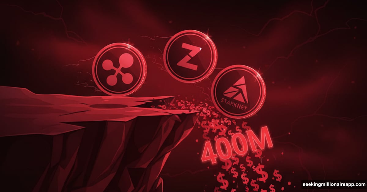 XRP Zcash Starknet coins falling off cliff towards $400M liquidation