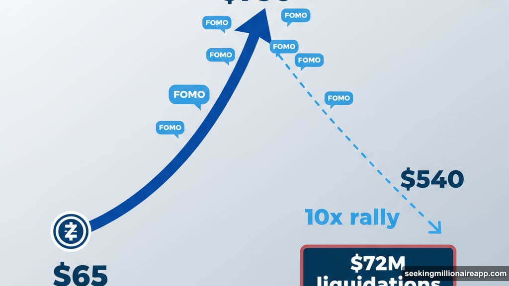 Zcash 10x rally shows classic parabolic warning pattern risks