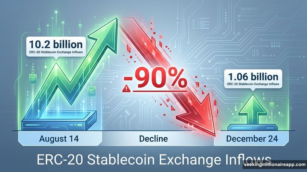 Stablecoin inflows crashed ninety percent from August to December
