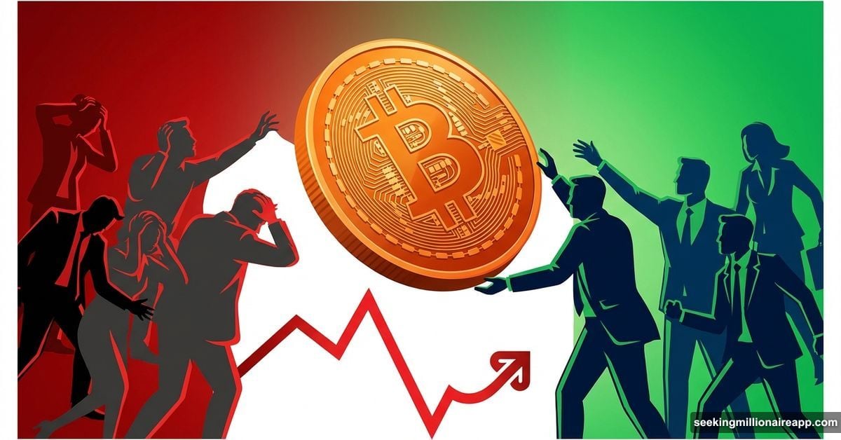 Bitcoin capitulation showing distressed sellers and strong buyers at market bottom