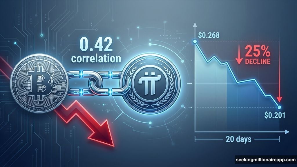 Bitcoin's recent weakness pulled Pi Coin down hard in correlation
