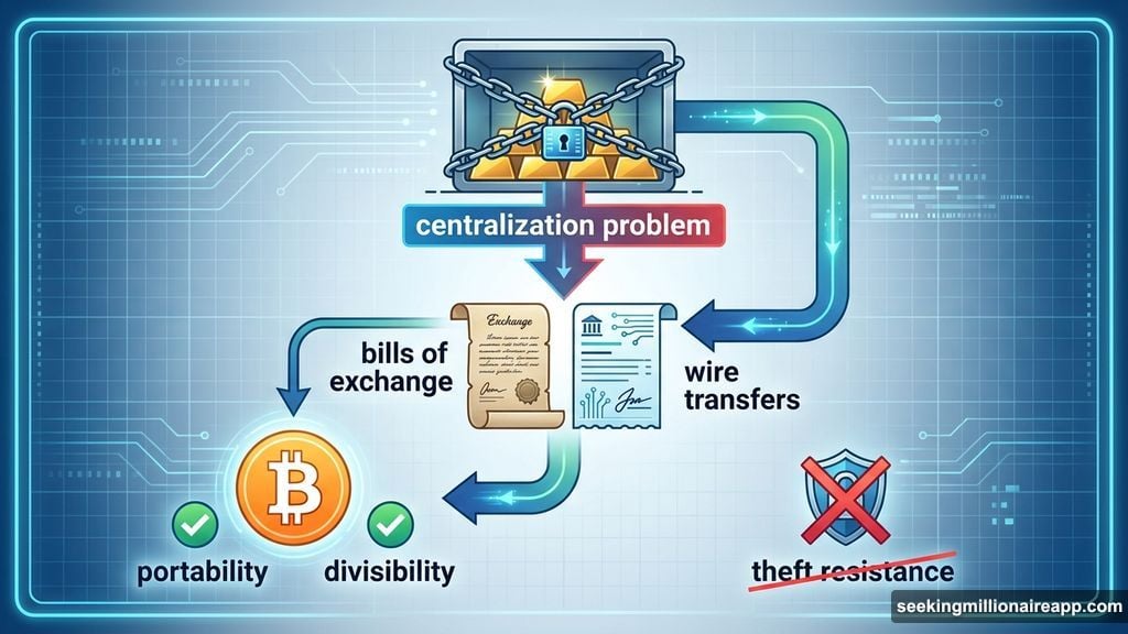 Gold's centralization in vaults made trust-based alternatives more practical